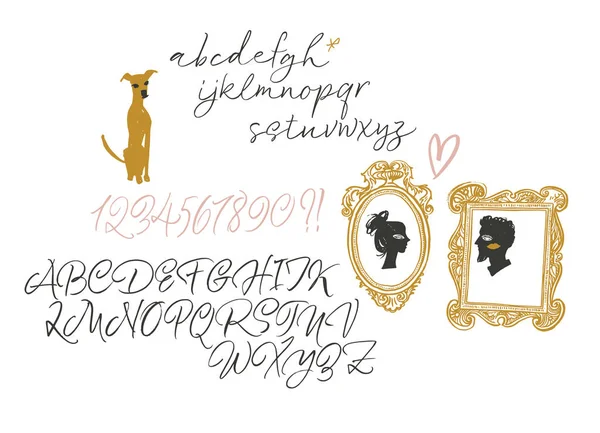Элегантный каллиграфический шрифт с романтическим декором . — стоковый вектор