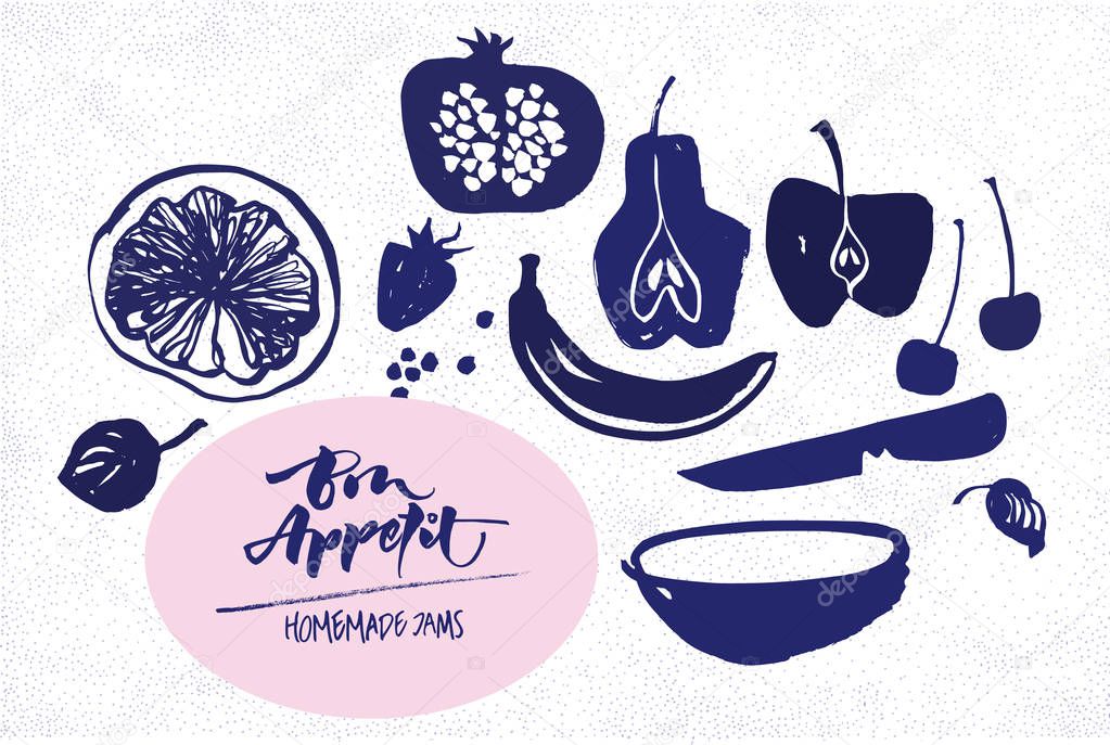 Jam labels template. Fruit silhouettes  