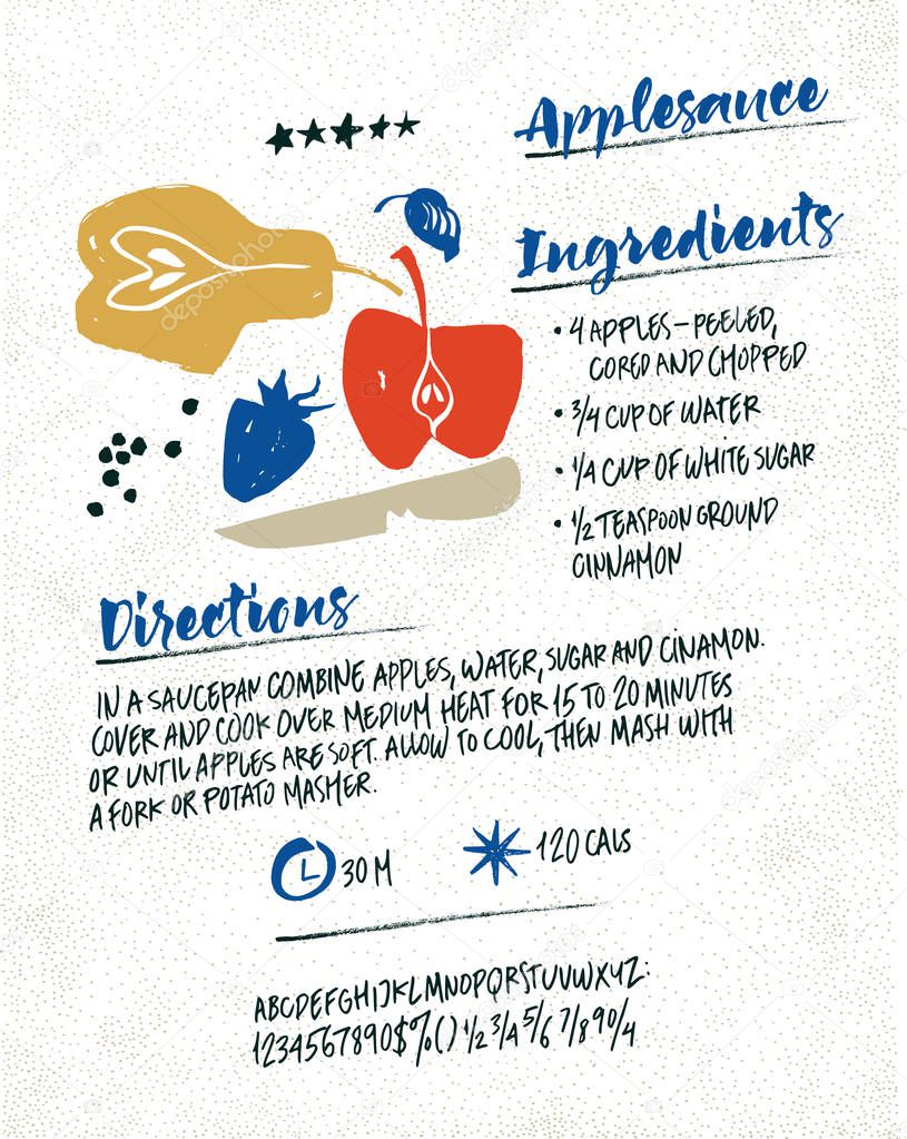 Applesauce recipe template. Text handwritten font 