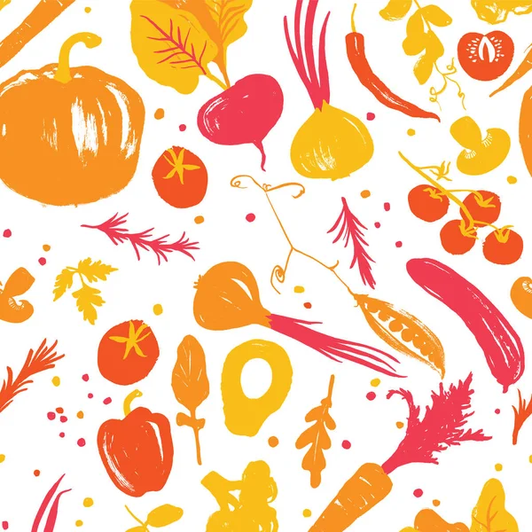 Gul-röd färgade vegetabiliska sömlösa mönster med en halv-kvadrat SKIFT. Höstens skörd. Marknaden gårdsprodukter. — Stockfoto