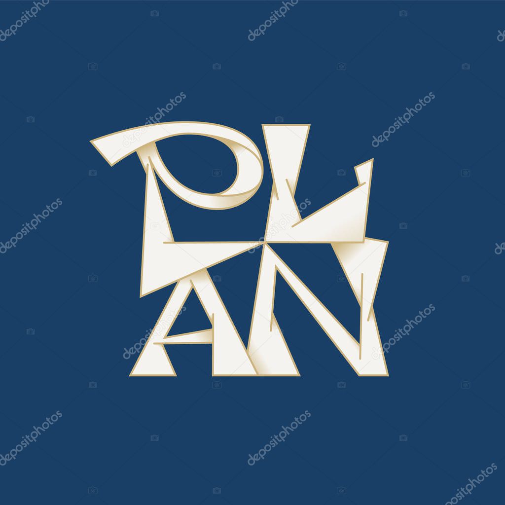 Plan lettering for poster, t-shirt or logotype blue and white