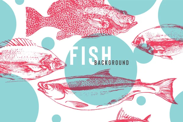 Beautiful fish background in bright blue and pink — Stock vektor