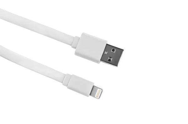 Cabo USB branco para iphone isolado — Fotografia de Stock