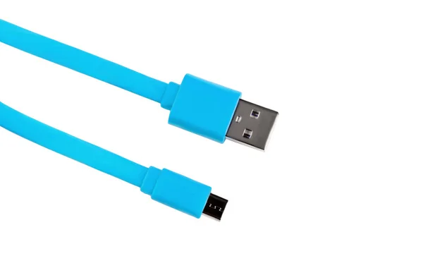 Azul usb-cabo micro usb isolado — Fotografia de Stock