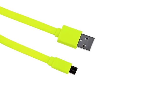 Luz verde usb-cabo micro usb isolado — Fotografia de Stock