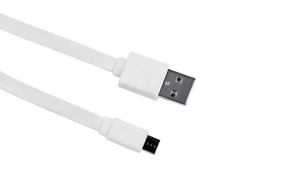 Branco usb-cabo micro usb isolado — Fotografia de Stock