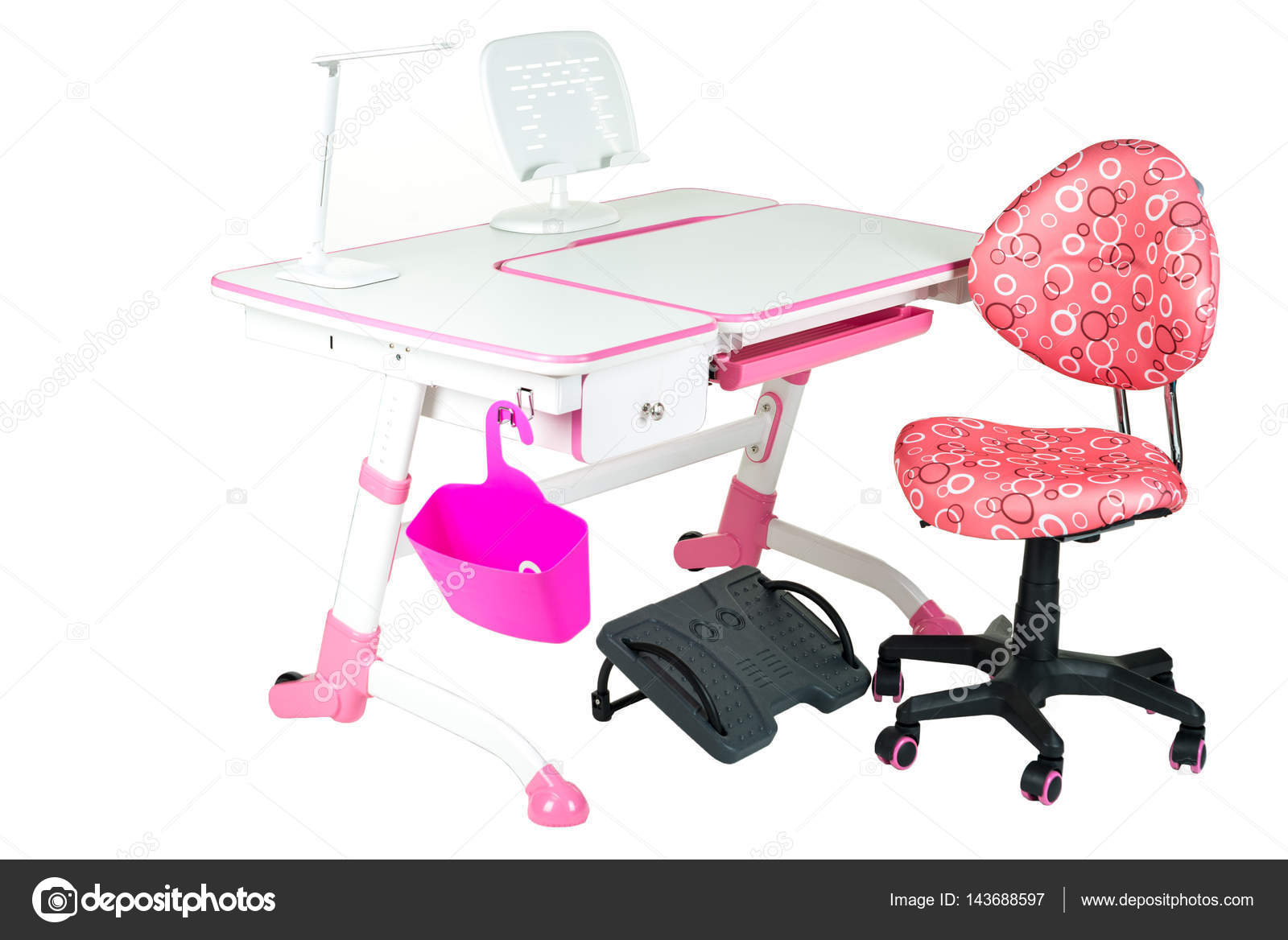 Pink Chair Pink School Desk Pink Basket Desk Lamp And Black