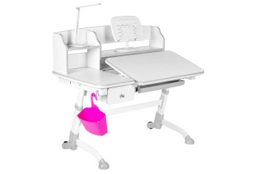 Gri okul masa, pembe sepeti ve Resepsiyon lambası