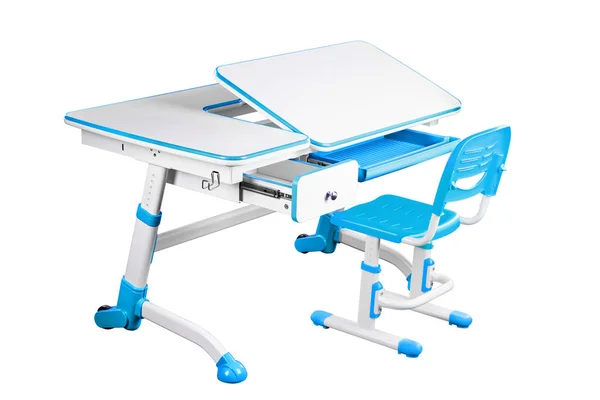 Krzesło biurko i niebieski niebieski szkoły — Zdjęcie stockowe