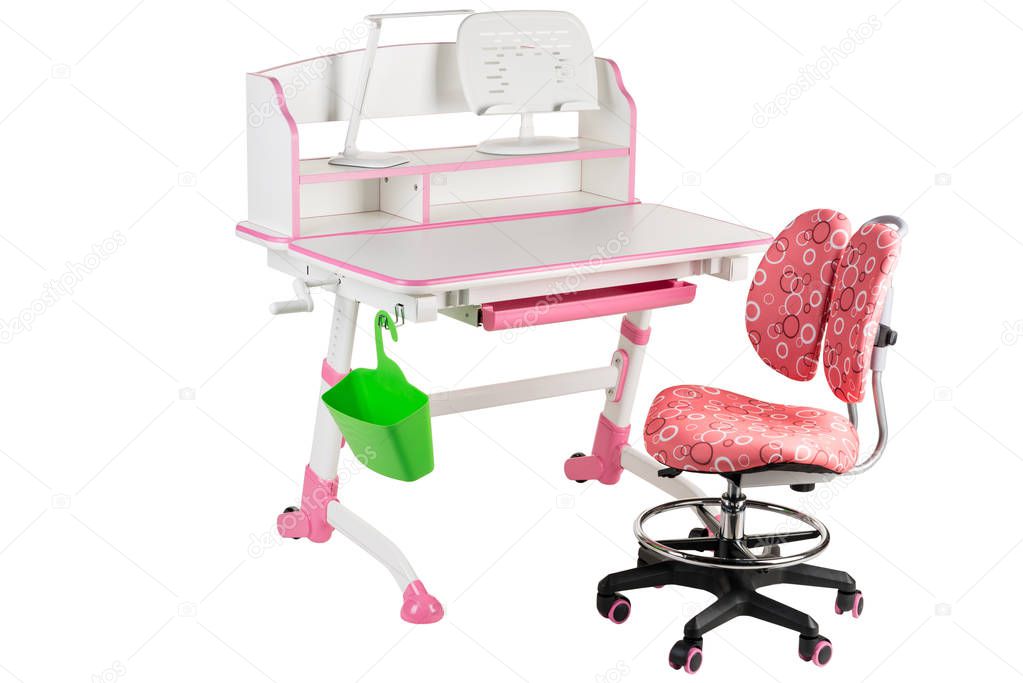 Pink Chair School Desk Green Basket And Lamp Stock Green Basket And Desk Lamp