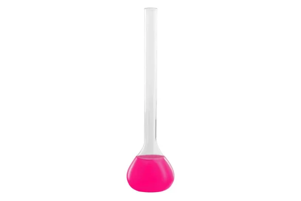 Tubo de ensayo con líquido rosa, aislado sobre fondo blanco. Medicina, Química. Marco horizontal —  Fotos de Stock