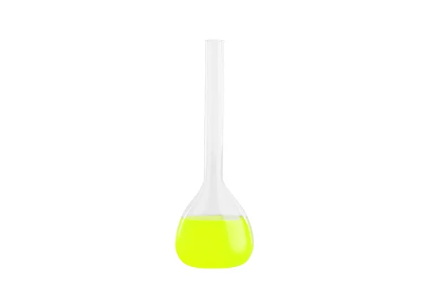 빛 녹색 액체와 함께 시험 관 흰색 배경에 고립. 의학, 화학입니다. 가로 프레임 — 스톡 사진