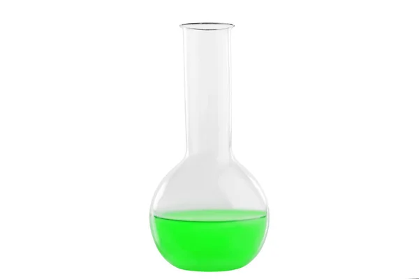 Пробирка с зеленой жидкостью, изолированная на белом фоне. Медицина, химия. Горизонтальная рамка — стоковое фото