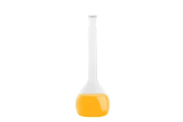 주황색 액체와 함께 시험 관 흰색 배경에 고립. 의학, 화학입니다. 가로 프레임 — 스톡 사진