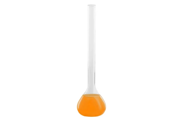 Reagenzglas mit orangefarbener Flüssigkeit, isoliert auf weißem Hintergrund. Medizin, Chemie. horizontaler Rahmen — Stockfoto
