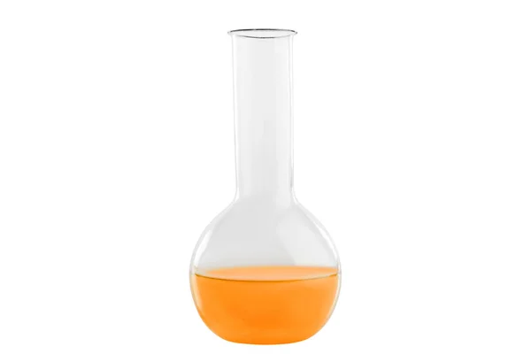 Пробирка с оранжевой жидкостью, изолированная на белом фоне. Медицина, химия. Горизонтальная рамка — стоковое фото
