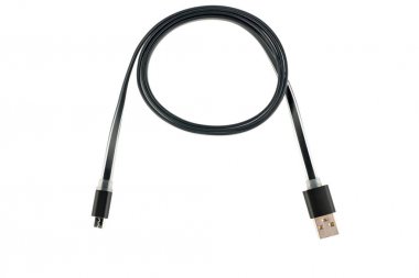 Beyaz Usb iki gri bağlayıcı beyaz izole arka plan üzerinde kablo. Yatay Çerçeve