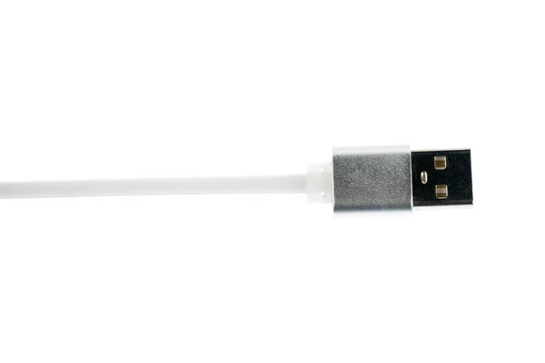 Twee grijze connectors voor witte Usb kabel op witte geïsoleerde achtergrond. Horizontale frame — Stockfoto