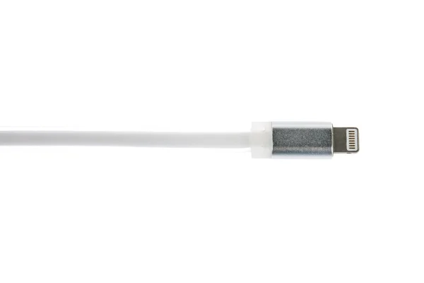 Cabo conector USB branco para iphone ou ipad, no fundo isolado branco. Quadro horizontal — Fotografia de Stock