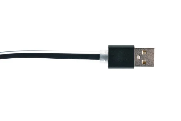 Cabo conector USB preto no fundo isolado branco. Quadro horizontal — Fotografia de Stock