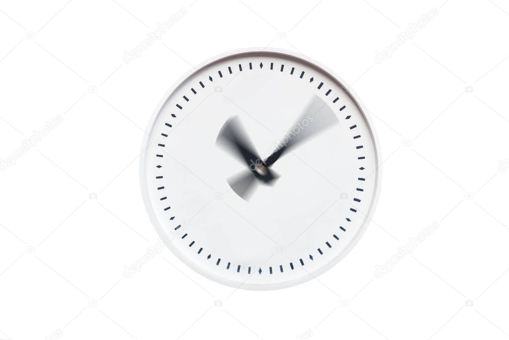 round white clock without numbers on white isolated background