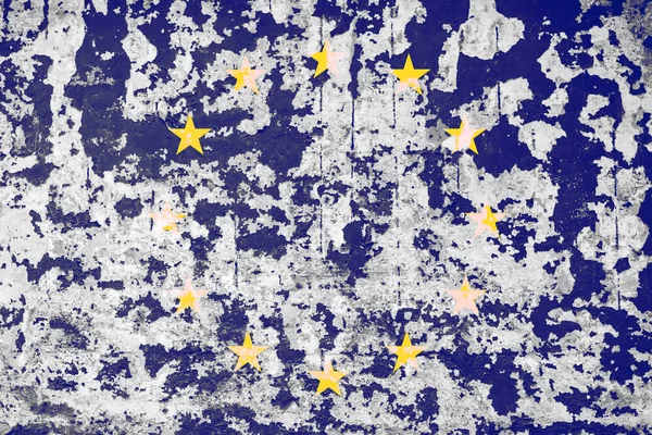 Viejo muro enlucido con la imagen de la bandera de la Unión Europea — Foto de Stock