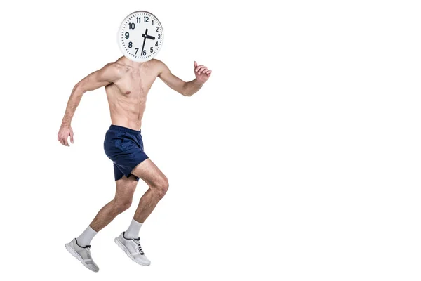 Runde weiße Uhr mit Händen und Füßen auf weißem, isoliertem Hintergrund — Stockfoto