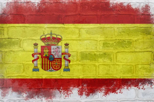 Drapeau d'Espagne peint sur un mur de briques — Photo