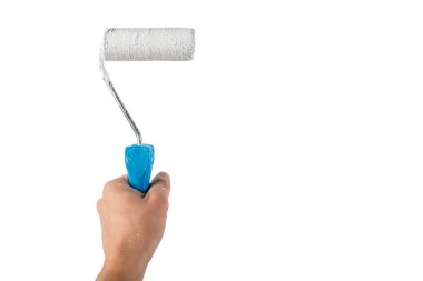 beyaz izole arka planda bir spatula ile el