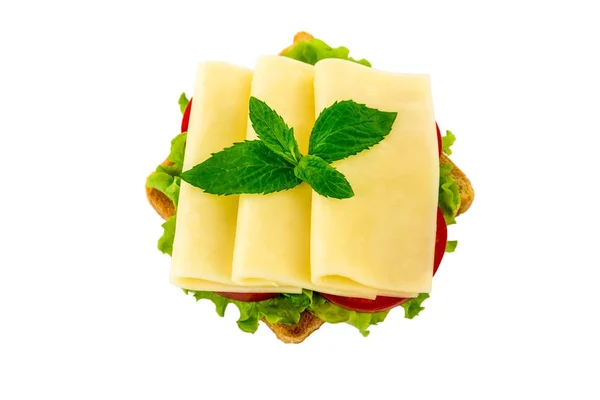치즈, 토마토, 샐러드, 흰색 절연 배경에 샌드위치 — 스톡 사진