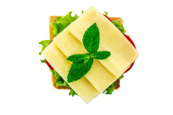 Sanduíche com queijo e hortelã sobre fundo branco isolado — Fotografia de Stock