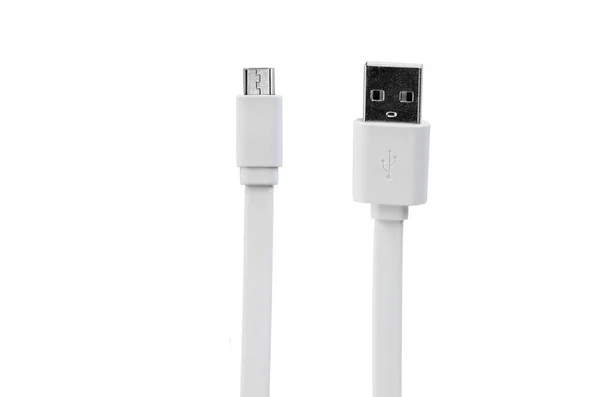 Blanc ennuyé câble USB sur fond blanc isolé — Photo