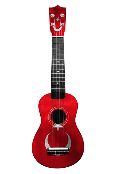Hawaiian national guitar, ukulele, with a painted Turkey flag, on a white isolated background, as a symbol of folk art or a national song. — 스톡 사진