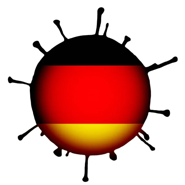 在一个白色孤立的背景上 一个以德国国旗为中心的细菌 考罗那病毒的图例 — 图库照片