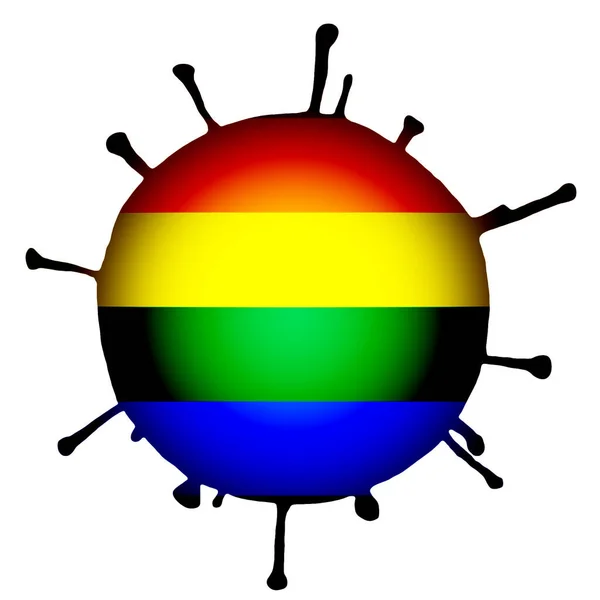 Ilustración Coronavirus Una Bacteria Con Bandera Lgbt Centro Sobre Fondo —  Fotos de Stock