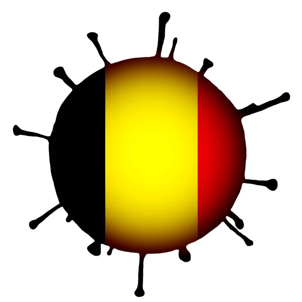 Illusztráció Egy Koronavírus Baktérium Zászló Belgium Központban Fehér Izolált Háttér — Stock Fotó