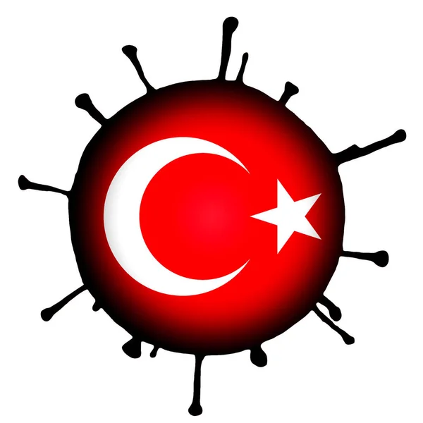 Illustration Coronavirus Bactérie Avec Drapeau Turquie Centre Sur Fond Blanc — Photo