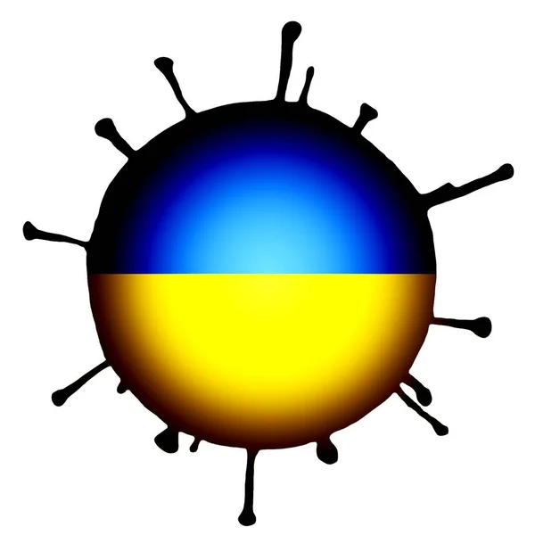 Ілюстрація Коронавірусу Бактерії Прапором України Центрі Білому Ізольованому Фоні — стокове фото