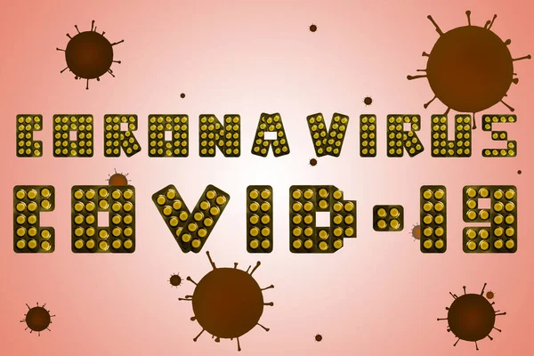 Nápis Covid Coronavirus Žlutých Tablet Koronavirových Bakterií Pozadí — Stock fotografie