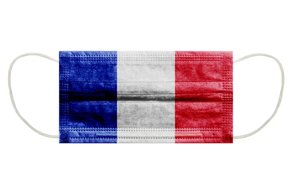 Virus Masker Met Vlag Van Frankrijk Een Geïsoleerde Witte Achtergrond — Stockfoto