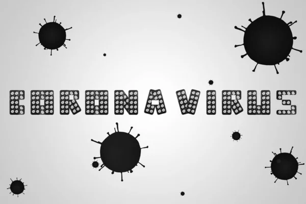 Napis Coronavirus Wykonany Szarych Tabletek Bakterii Koronawirusowych Tle — Zdjęcie stockowe