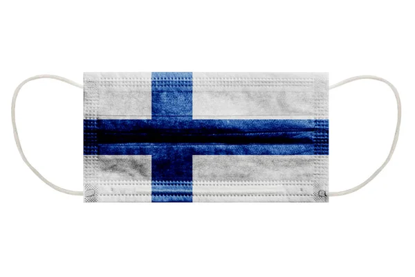 Máscara Virus Con Bandera Finlandia Sobre Fondo Blanco Aislado Símbolo —  Fotos de Stock