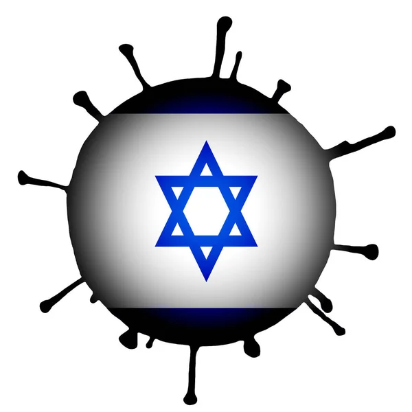 Ilustración Coronavirus Bacteria Con Bandera Israel Centro Sobre Fondo Blanco —  Fotos de Stock