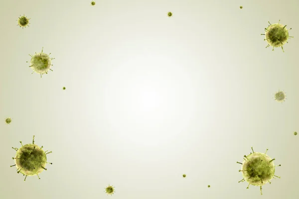 Illustration for the background on the theme of the virus and medicine, yellow bacteria around the edges of the frame with a place for the layout in the center.