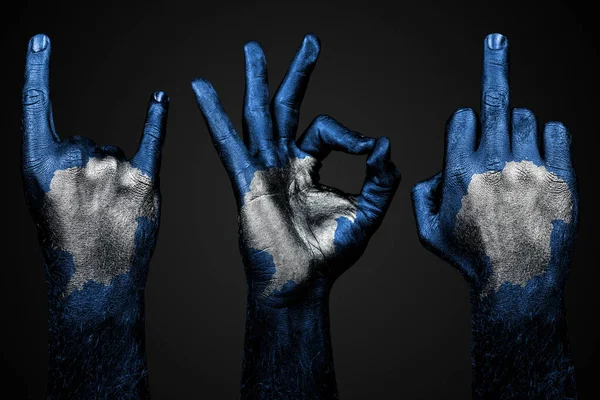 Rock Metal Volle Zwarte Hand Toont Geitenteken Verticaal Frame — Stockfoto