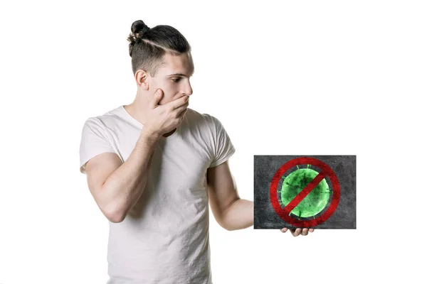 Genç Adamın Elinde Bir Bakteri Resmi Var Koronavirüs Tehlikesi — Stok fotoğraf