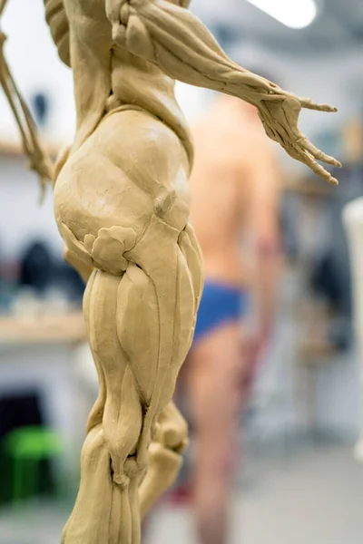 Μέρος Του Γλυπτού Του Ανθρώπινου Σκελετού Πόδι Θολή Φόντο — Φωτογραφία Αρχείου