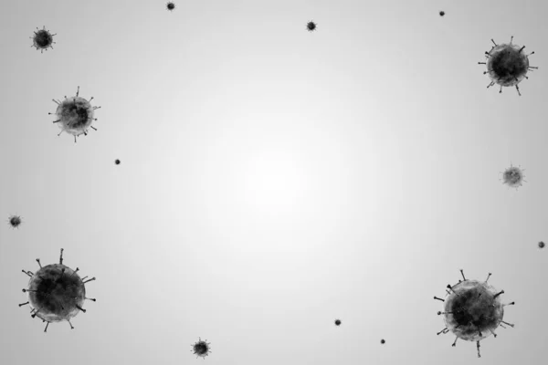 Illustration for the background on the theme of the virus and medicine, grey bacteria around the edges of the frame with a place for the layout in the center.