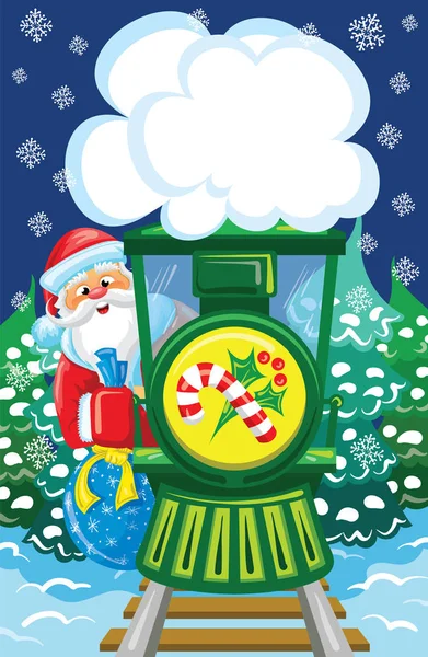 Санта ездит на рождественском поезде Стоковая Иллюстрация