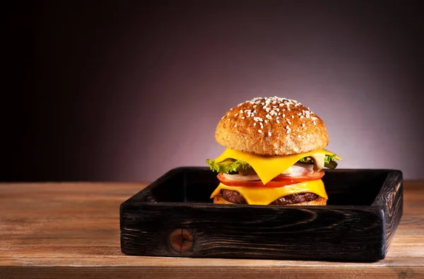 Burger in a wooden box